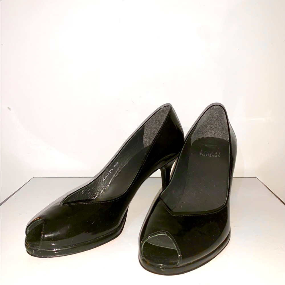 Stuart Weitzman Patent Leather Peep Toe Heels